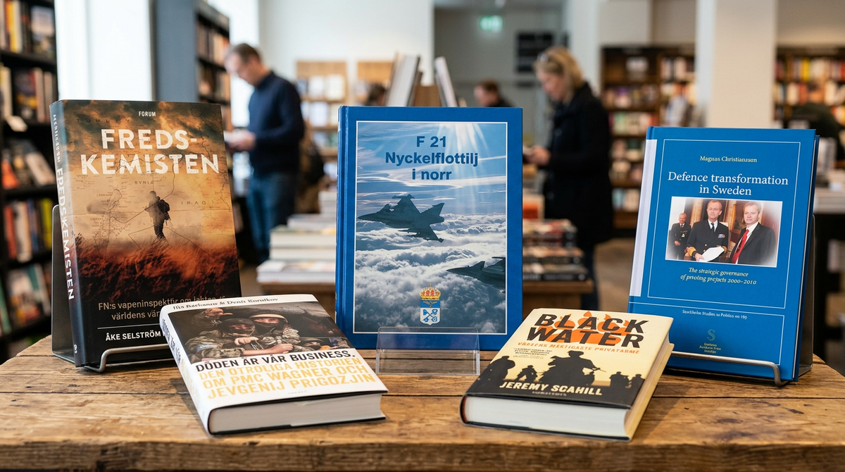 Militärväsen, försvar och historia: fem intressanta titlar att läsa just nu – oktober 2026 (AI-genererad bild, böckernas fysiska utseende kan skilja sig från denna representation.)