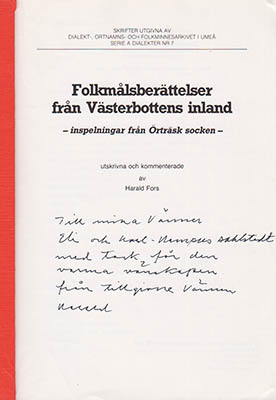 Harald Fors : Folkmålsberättelser från Västerbottens inland