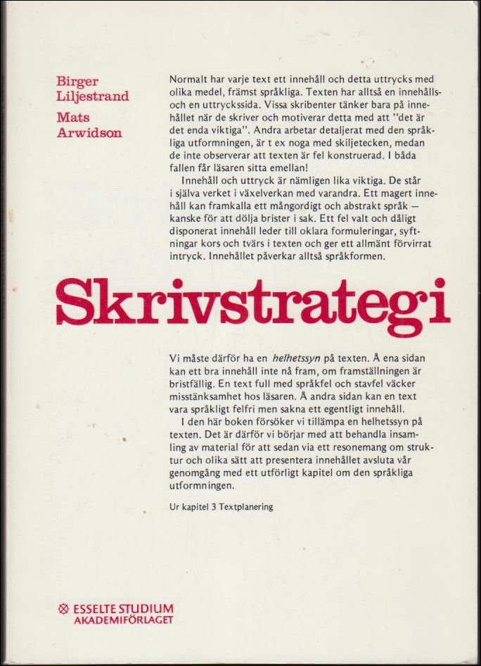 Liljestrand, Birger ; Arwidson, Mats : Skrivstrategi med övningar