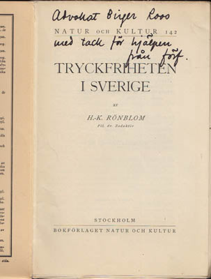 Hans-Krister Rönblom : Tryckfriheten i Sverige
