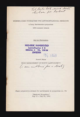 Robert Paine : Herd Management in North Lapp Society (Not for Publication)