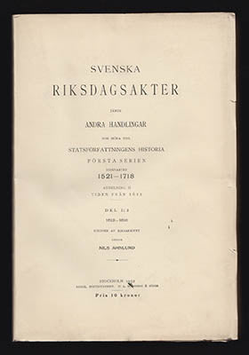 Nils Ahnlund : Svenska riksdagsakter