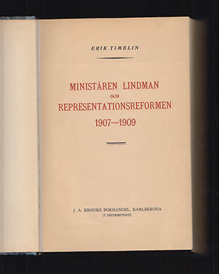 Erik Timelin : Ministären Lindman och representationsreformen