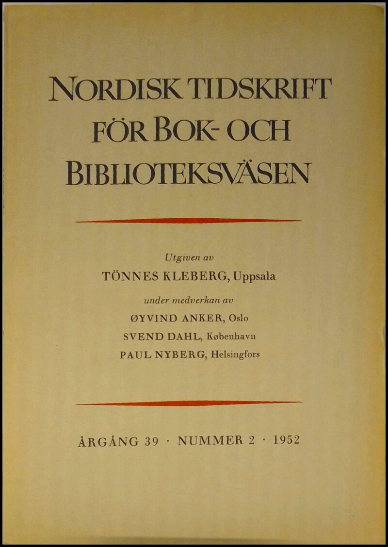 Nordisk tidskrift för bok- och biblioteksväsen : 1952 / 2