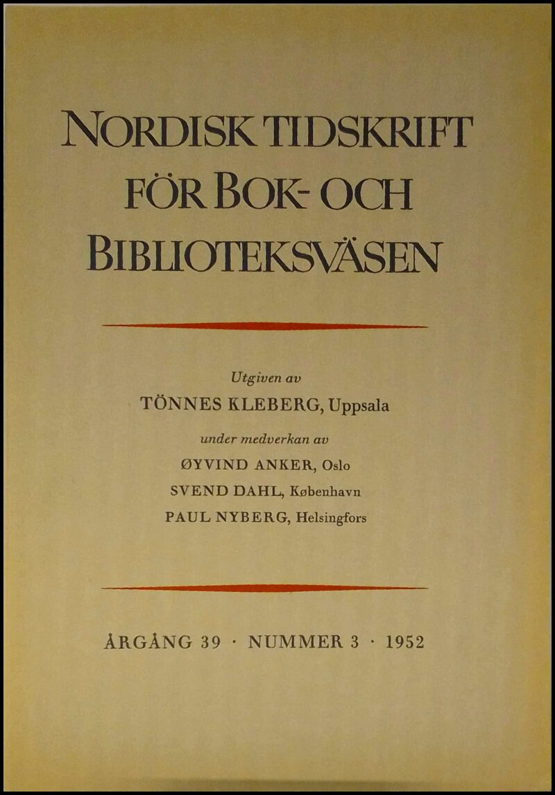 Nordisk tidskrift för bok- och biblioteksväsen : 1952 / 3