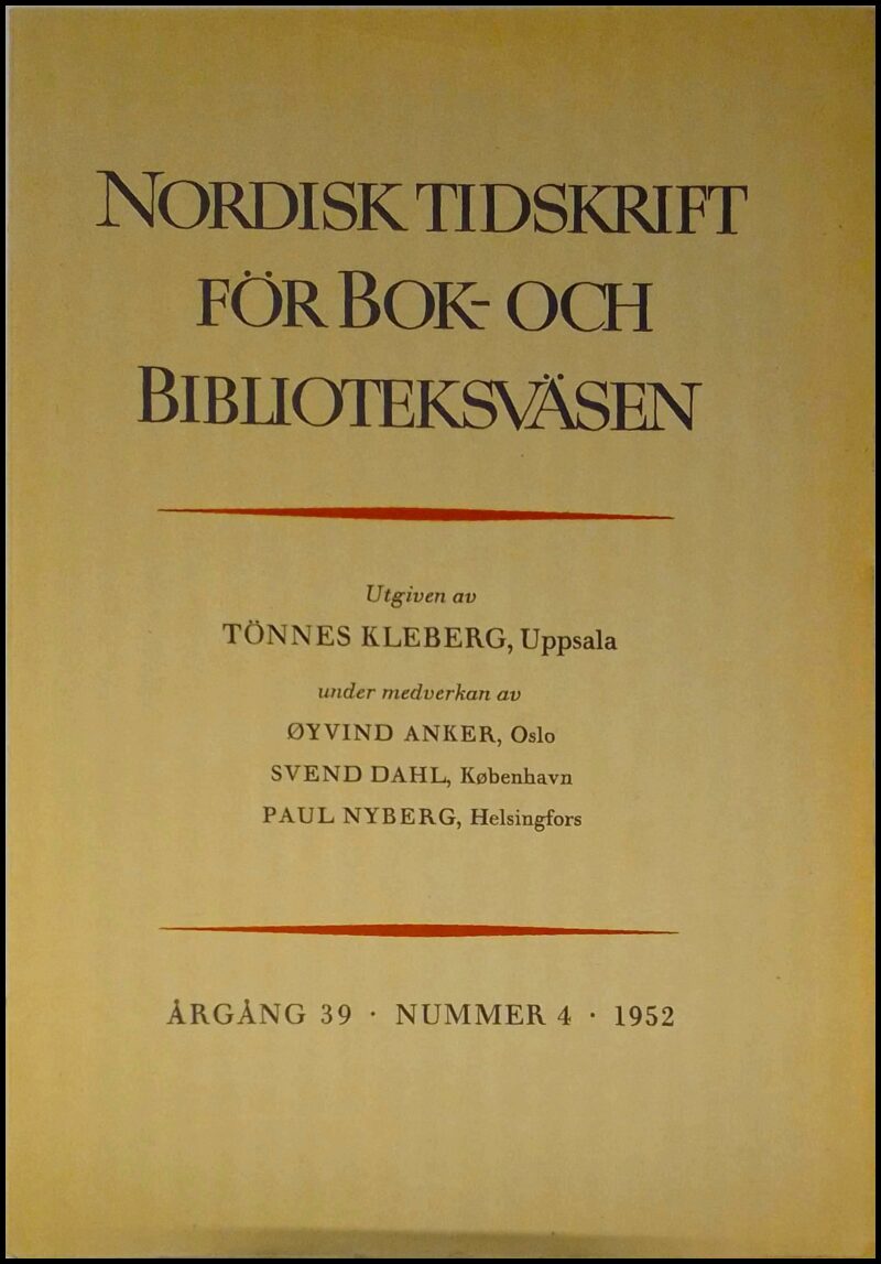 Nordisk tidskrift för bok- och biblioteksväsen : 1952 / 4