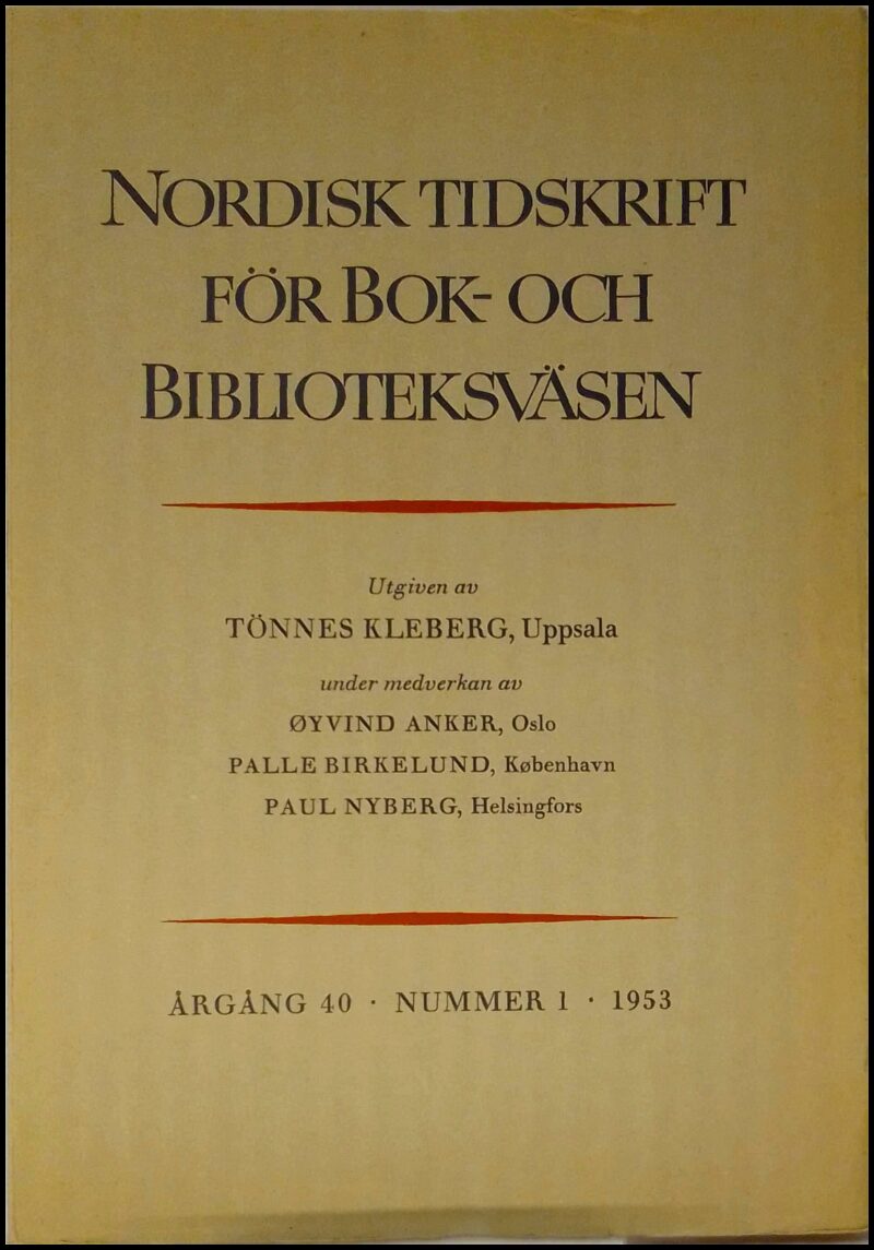 Nordisk tidskrift för bok- och biblioteksväsen : 1953 / 1