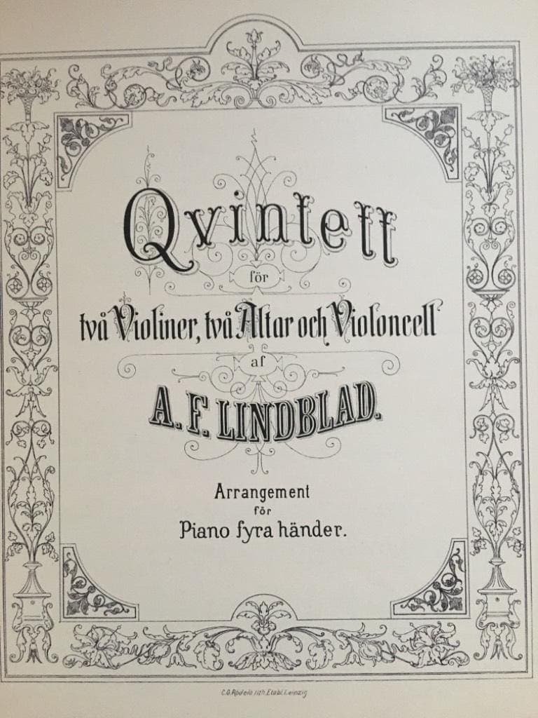 A. F. Lindblad : Qvintett för 2 Violiner, 2 Altar och Violoncell - Arrangement för Piano 4 händer
