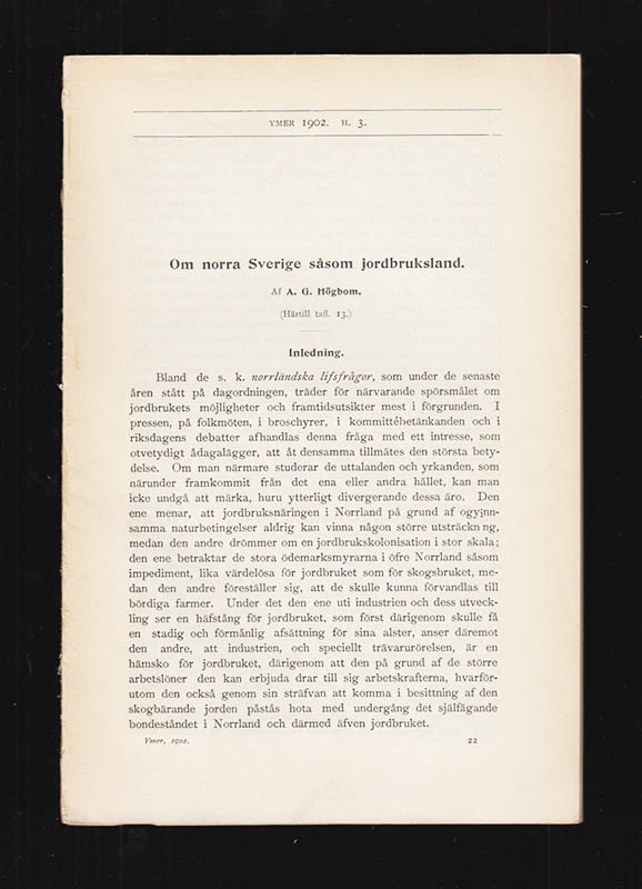A. G. Högbom : Om norra Sverige såsom jordbruksland. En geografisk undersökning