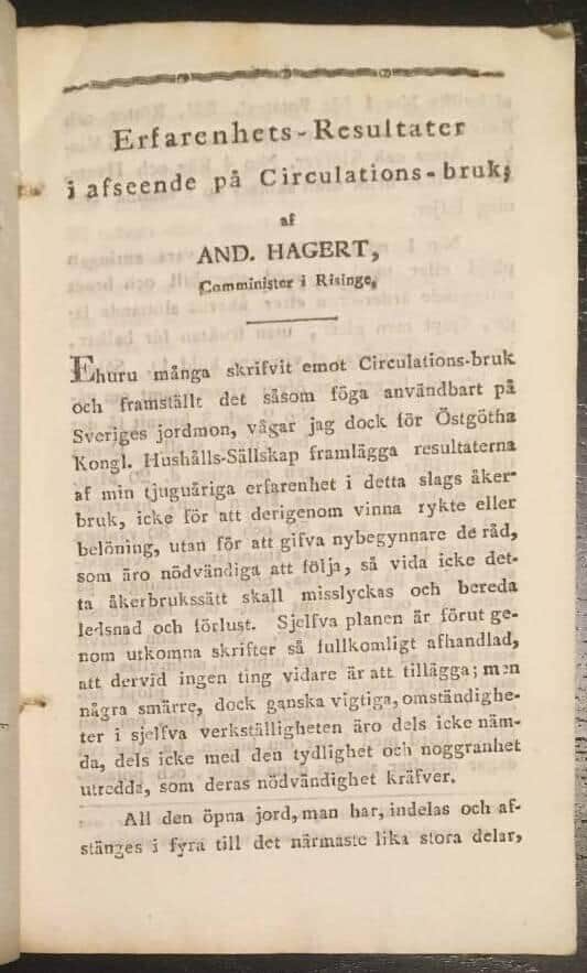 A Hagert : Erfarenhets-Resultater i afseende på Circulations-bruk
