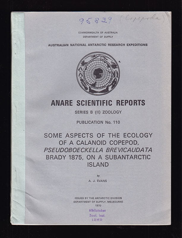 A. J. Evans : Some aspects of the ecology of a calanoid copepod, Pseudoboeckella brevicaudata Brady 1875, on a subantarctic island