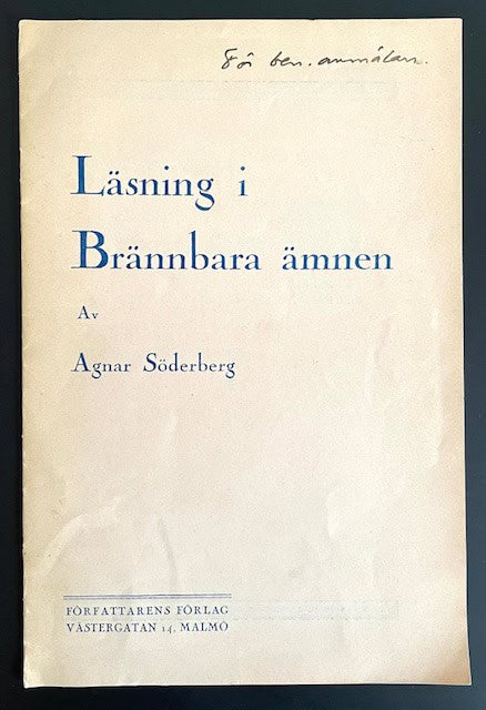 Agnar. Söderberg : Läsning i brännbara ämnen.