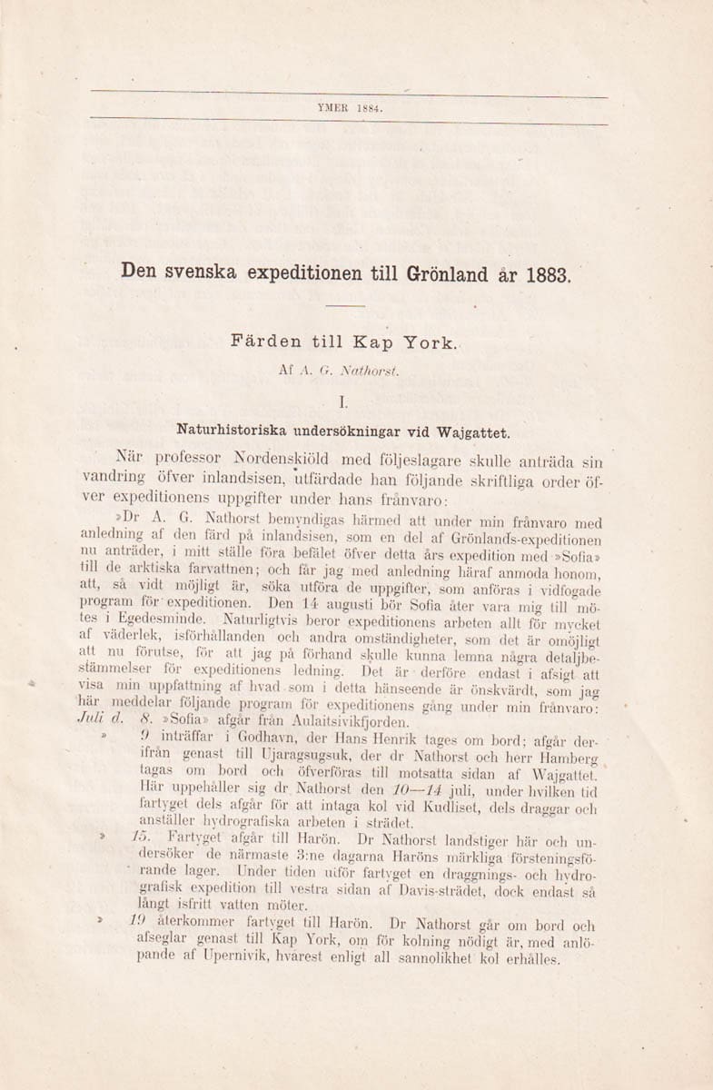 Alfred Gabriel Nathorst : Den svenska expeditionen till Grönland år 1883. Färden till Kap York