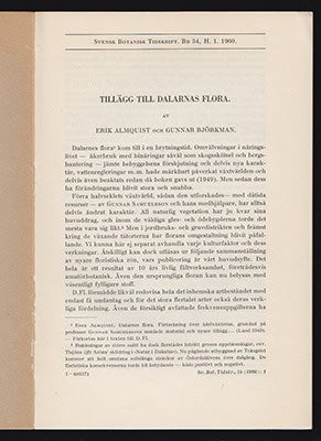 Almquist, Erik (1892-1974) ; Björkman, Gunnar : Tillägg till Dalarnas flora