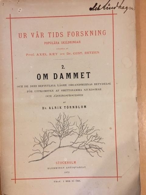Alrik Törnblom : Om dammet och de deri befintliga lägre organismernas betydelse för uppkomsten af smittosamma sjukdomar och jäsningsprocesser