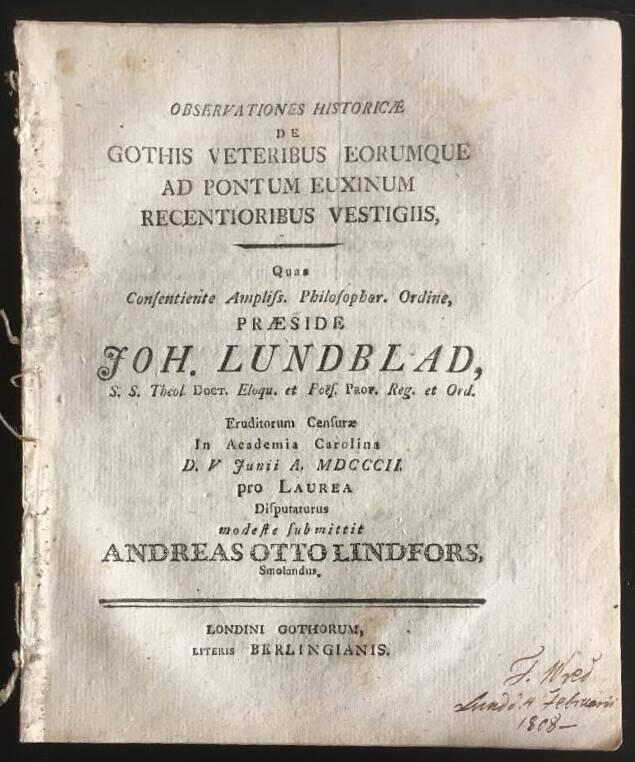 Andreas Otto Lindfors : Gothis Veteribus...
