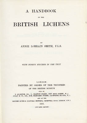 Annie Lorrain Smith : A handbook of the British lichens