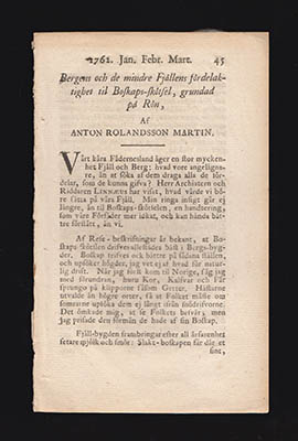 Anton Rolandsson Martin : Bergens och de mindre Fjällens fördelaktighet til Boskaps-skötsel, grundad på Rön af Anton Rolandsson Martin
