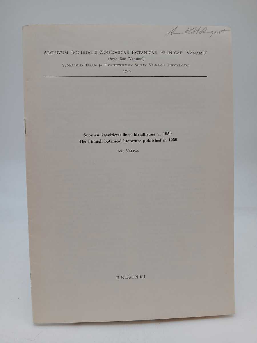 Ari Valpas : Suomen kasvitieteellinen kirjallisuus v. 1959