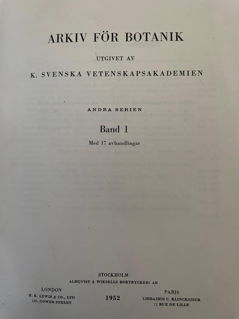 Arkiv för botanik, andra serien band 1-7 (allt som utgavs)