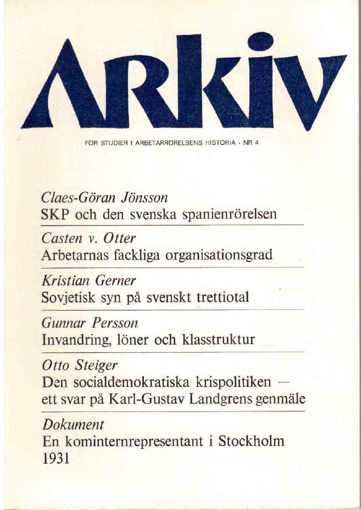 Arkiv. För studier i arbetarrörelsens historia. Nr 4