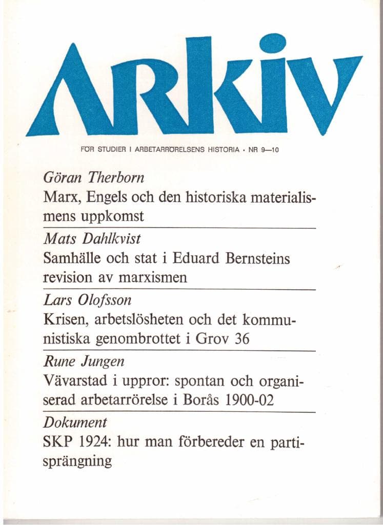 Arkiv. För studier i arbetarrörelsens historia. Nr 9-10