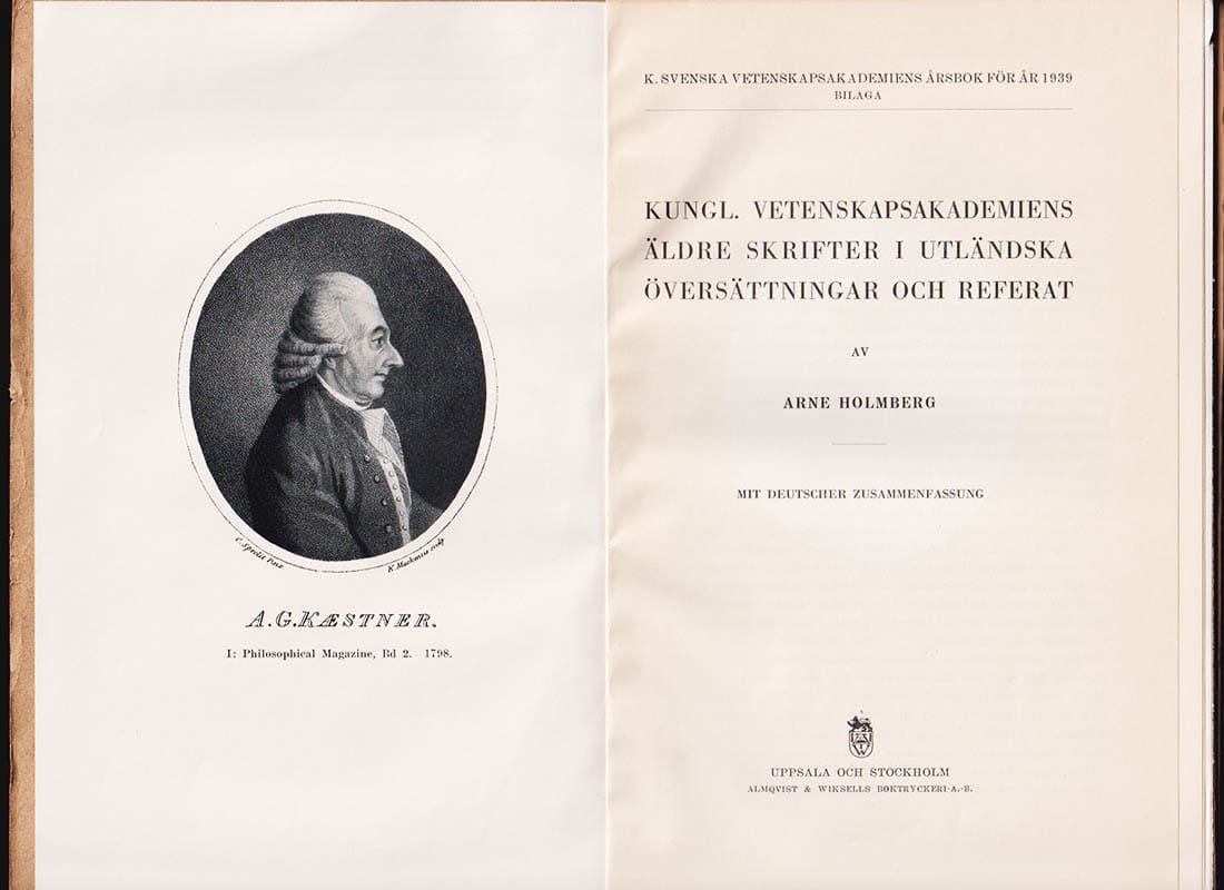 Arne Holmberg : Kungl. Vetenskapsakademiens äldre skrifter i utländska översättningar och referat