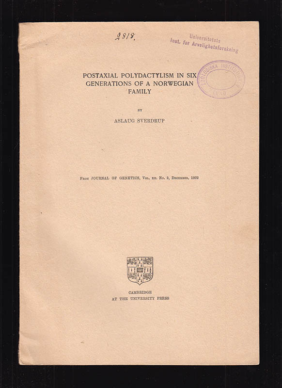 Aslaug Sverdrup : Postaxial polydactylism in six generations of a Norwegian family (With one Text-figure and Plates XV to XX)
