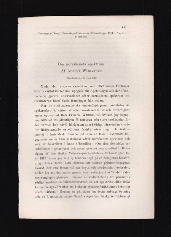 Aug. Wijkander : Om norrskenets spektrum