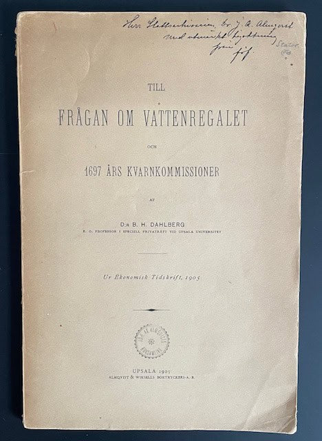 B. H. Dahlberg : Till frågan om vattenregalet och 1697 års kvarnkommissioner.