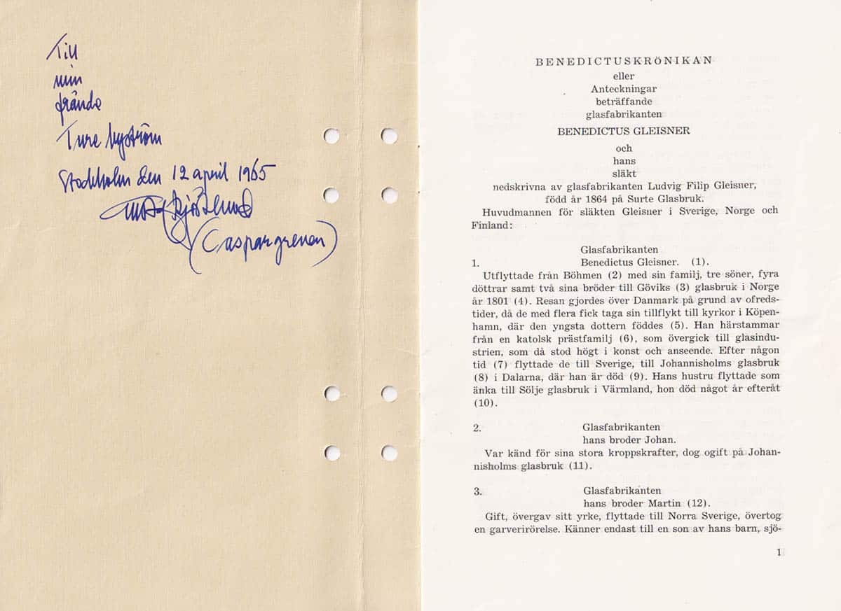 Benedictus Laurenz Gleissner : Släktföreningen Benedictus Gleissner