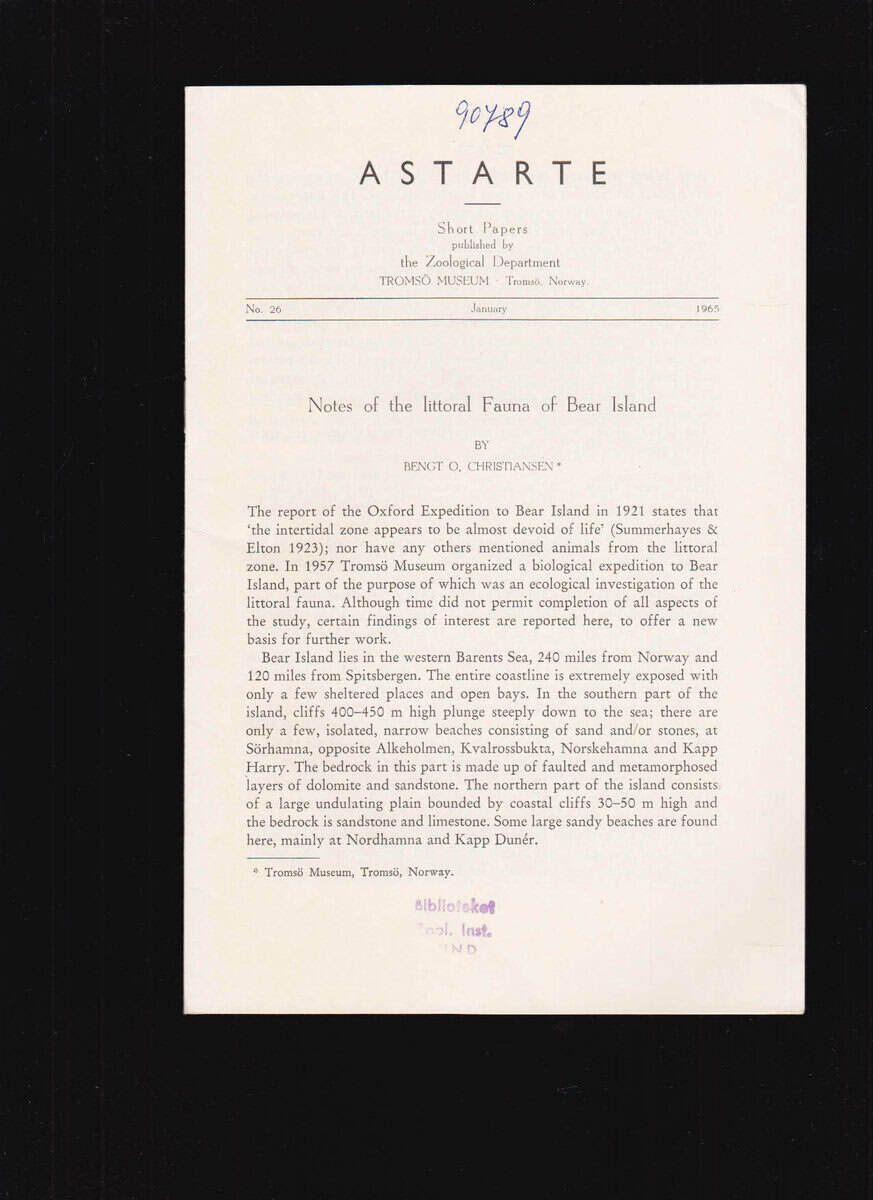 Bengt O. Christiansen : Notes of the littoral Fauna of Bear Island