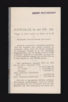 Bengt Pettersson : Minnesblad för året 1918-1919