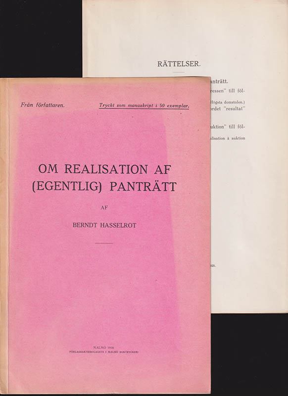 Berndt Hasselrot : Om realisation af (egentlig) panträtt