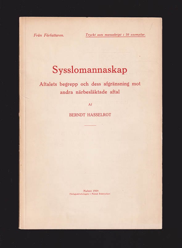 Berndt Hasselrot : Sysslomannaskap