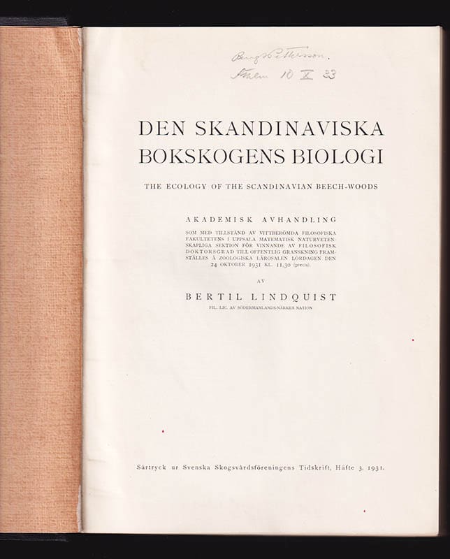 Bertil Lindquist : Den skandinaviska bokskogens biologi. The Ecology of the Scandinavian Beech-Woods