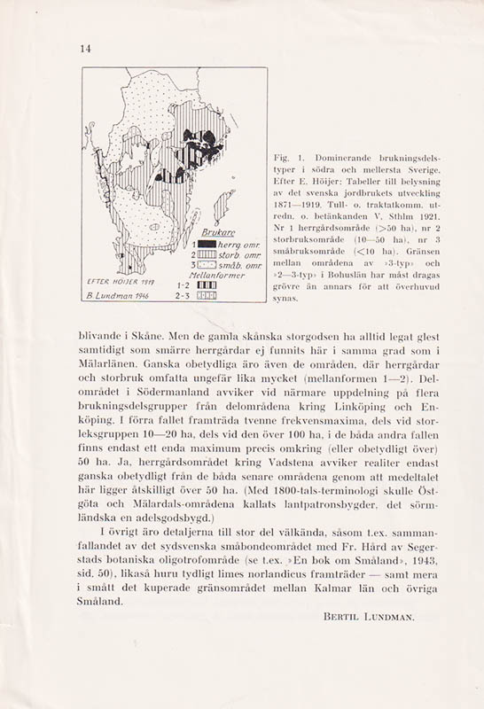 Bertil Lundman : Dominerande brukningsdelstyper inom södra och mellersta Sverige