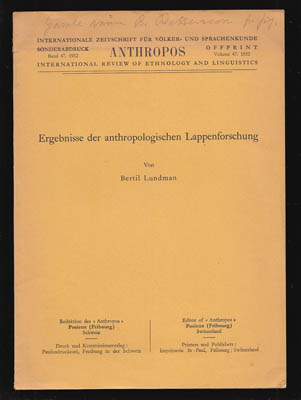 Bertil Lundman : Ergebnisse der anthropologischen Lappenforschung