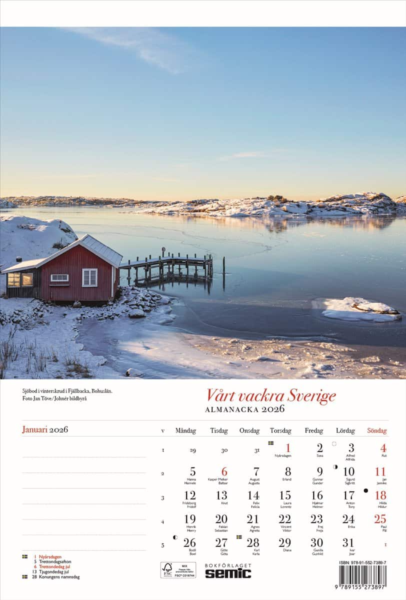 Bokförlaget Semic : Vårt vackra Sverige almanacka 2026