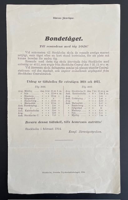 Bondetåget. Till resande med tåg 3018.