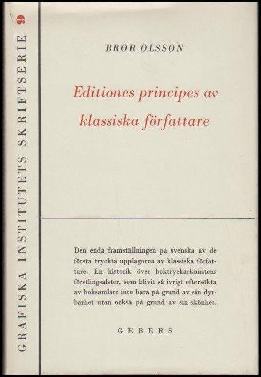 Bror Olsson : Editiones principes av klassiska författare
