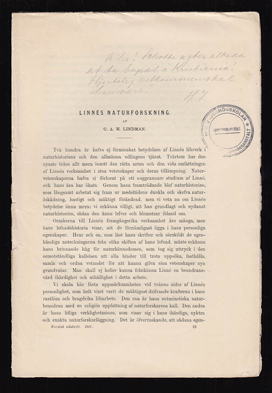 C. A. M. Lindman : Linnés naturforskning