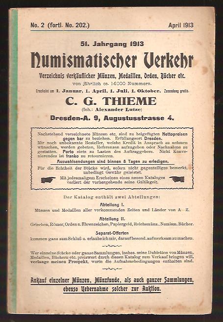 C. G. Thieme : Numismatischer Verkehr. Nr 2. April 1913.