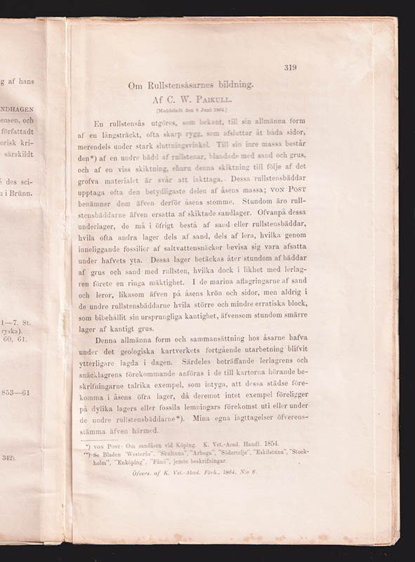 C. W. Paijkull : Om rullstensåsarnes bildning. Af C. W. Paikull
