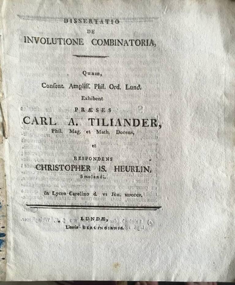 Carl A Tiliander : Involutione Combinatoria