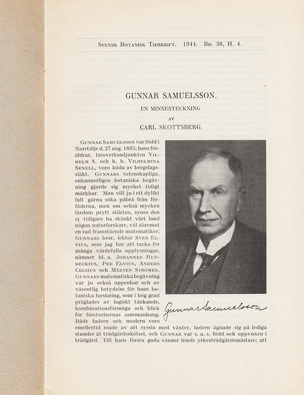 Carl Skottsberg : Gunnar Samuelsson. En minnesteckning