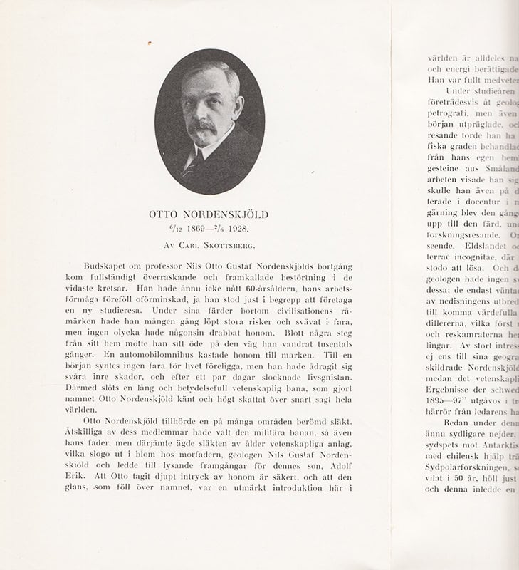 Carl Skottsberg : Otto Nordenskiöld 6/12 1869 - 2/6 1928