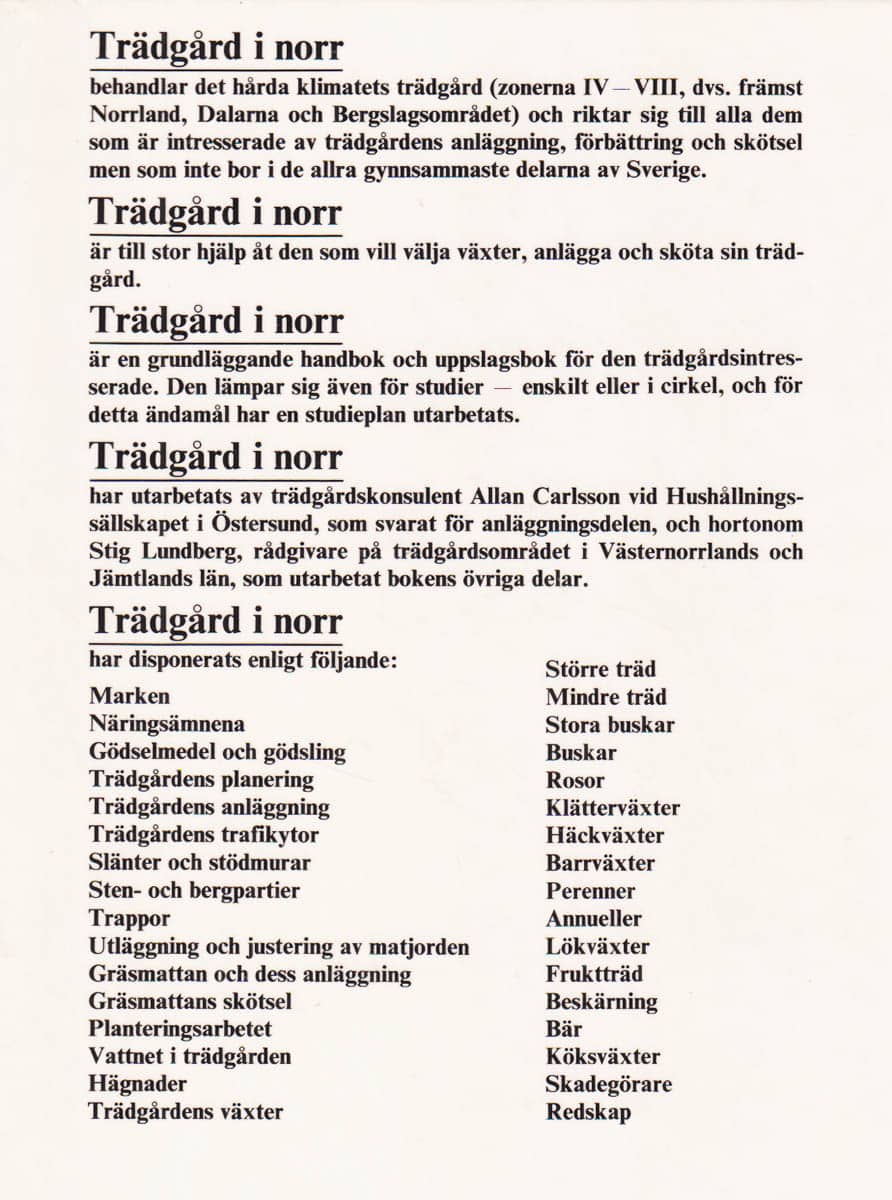 Carlsson, Allan ; Lundberg, Stig : Trädgård i norr