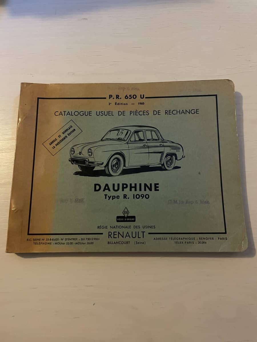 Catalogue usuel de pieces de rechange - Renault Dauphine Type R 1090