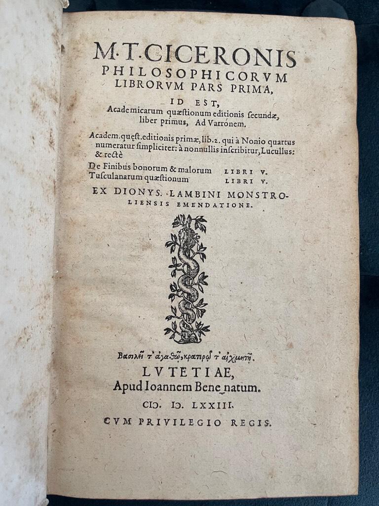 Cicero : M. T. Cicerionis philosophicorum librorum pars prima… Libri VII